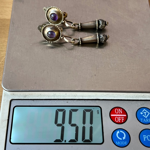 VINTAGE MMA METROPOLITAN MUSEUM 1993 AMETHYST CABOCHON DROP DANGLE EARRINGS 925S - Picture 5 of 16